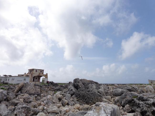 View across Sombrero Island showing old industrial workings associated with past phosphate mining, - note the date the photo was taken is unknown, not as given