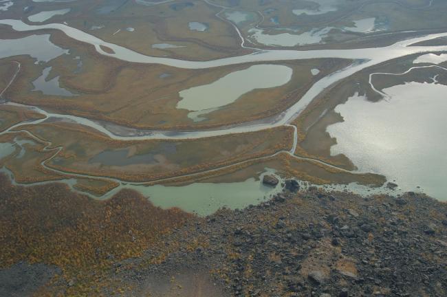 Laidaure delta seen from above up on the summit of Skierffe