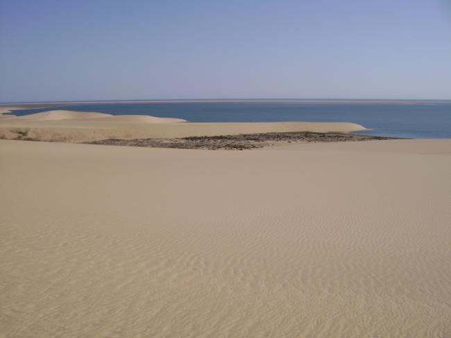 View across the lagoon from the adjacent dunes, looking south-west.