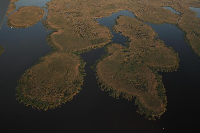 Aerial view of Fertőrákos Bay at Lake Fertő