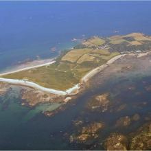 Aerial oblique view of Herm and the Humps