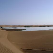 The new sewage settling ponds in the dunes to the east of Walvis Bay (not part of the Ramsar site).