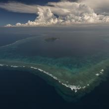 Aerial - the Great Sea Reef surrounding Kia Island, Northern Division.